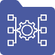Icono de una rueda de engranaje rodeada por varios cuadrados. Representa la estructura organizativa de Cyberzaintza.